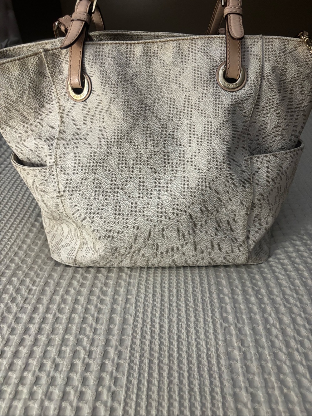 Michael Kors Neutral Logo Tote with Gold MK Charm - Picture 7 of 8